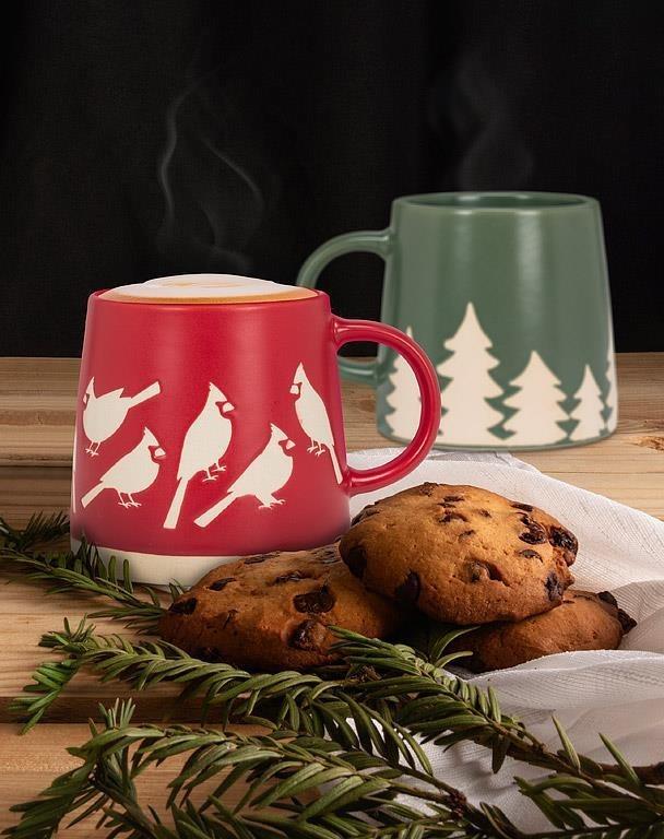 Wide Base Mug with Cardinals, 14oz