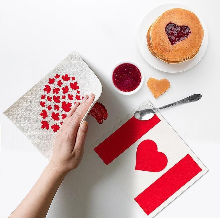 Canada Flag & Heart Swedish Dishcloth, Set of 2